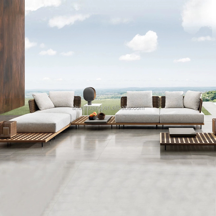 Outdoor Furniture Teak Wood - 모던 정원 소파 세트 야외 가구
