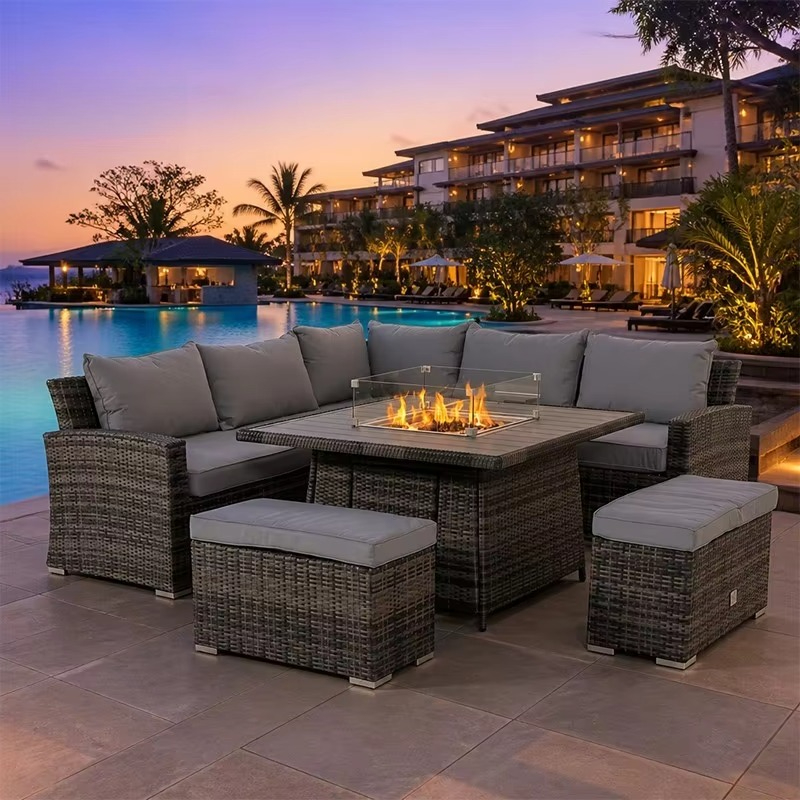 Outdoor Furniture Set With Fire Pit - 파티오용 화덕, 알루미늄 프레임, 라탄 소재,