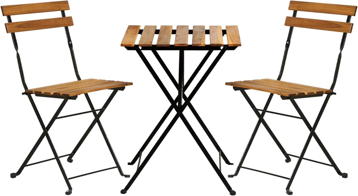 Outdoor Furniture Table And Chairs - 천연 나무 3피스 접이식 파티오 비스트로