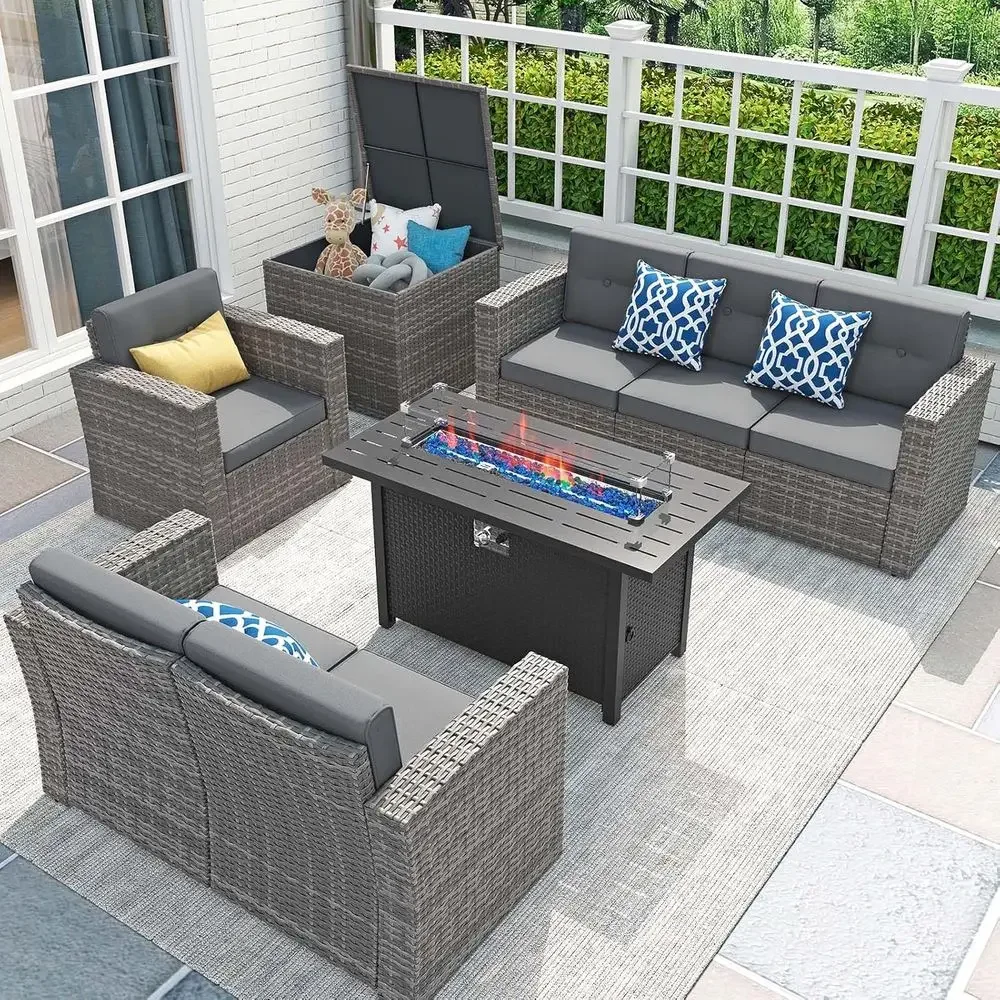 Outdoor Furniture Set With Fire Pit - 8피스 파티오 가구 세트(45인용 화덕 테이블