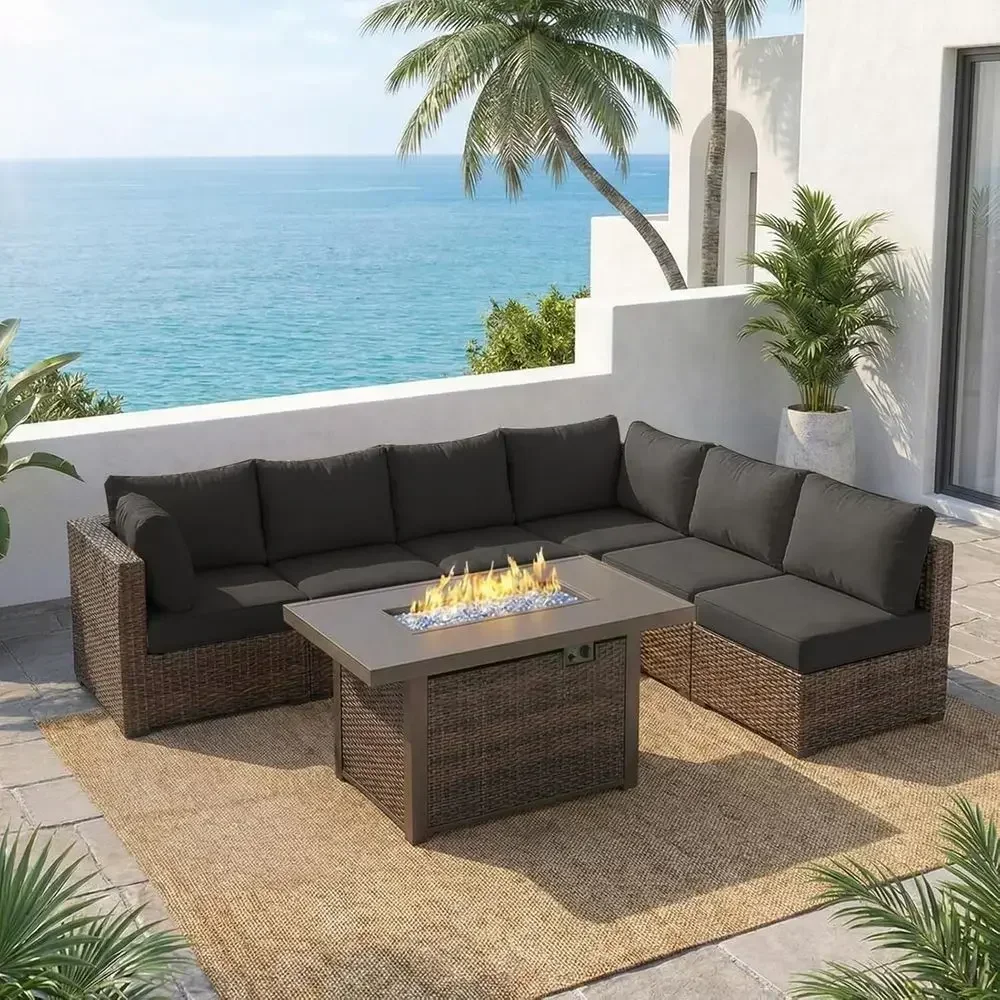 Outdoor Furniture Set With Fire Pit - 7피스 야외 파티오 가구 세트(42개의 화덕