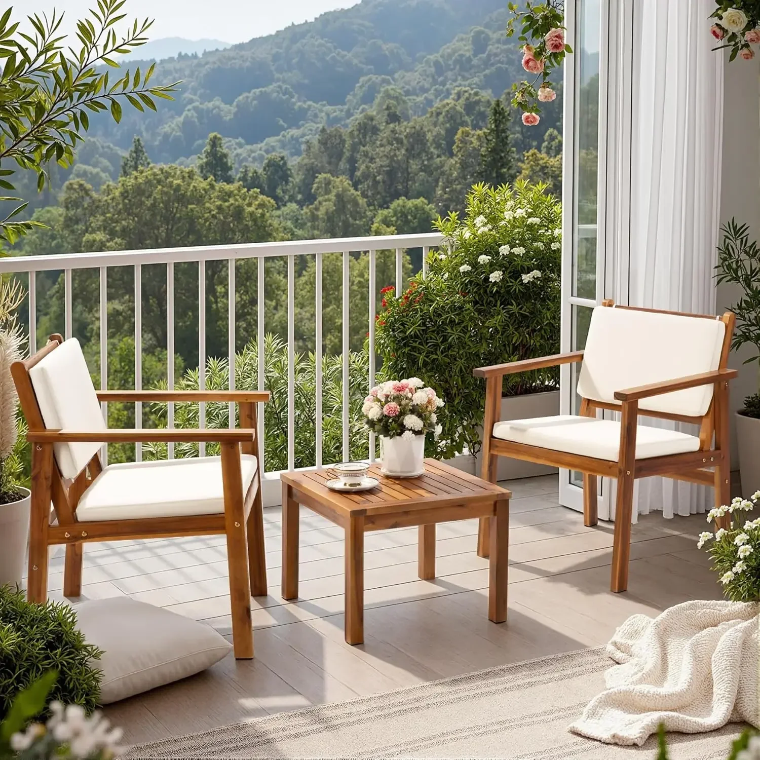 파티오 의자 3피스 아카시아 나무 파티오 가구(커피 테 - Outdoor Furniture Table And Chairs 리뷰 및 가격