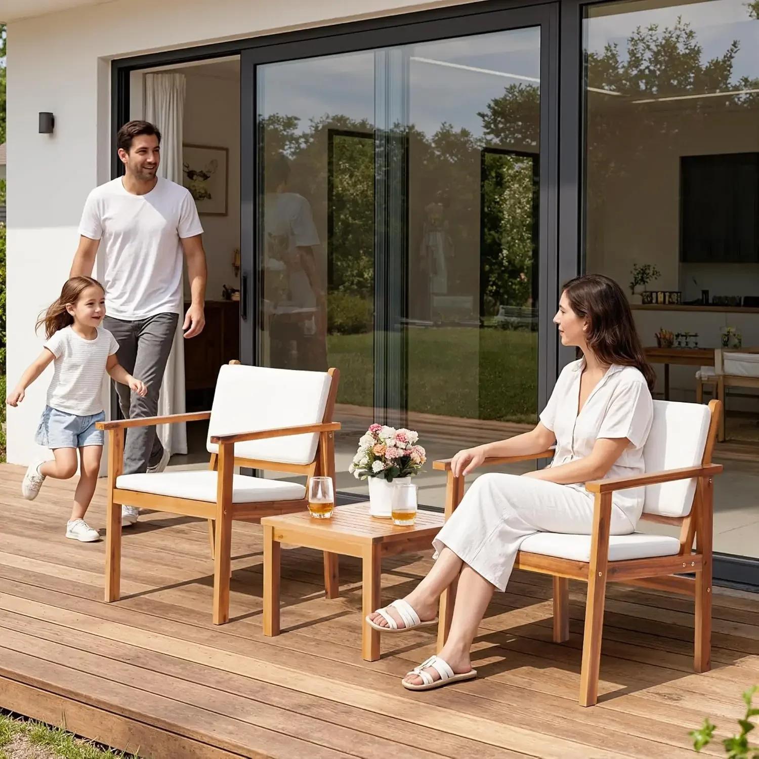 파티오 의자 3피스 아카시아 나무 파티오 가구(커피 테 - Outdoor Furniture Table And Chairs 리뷰 및 가격