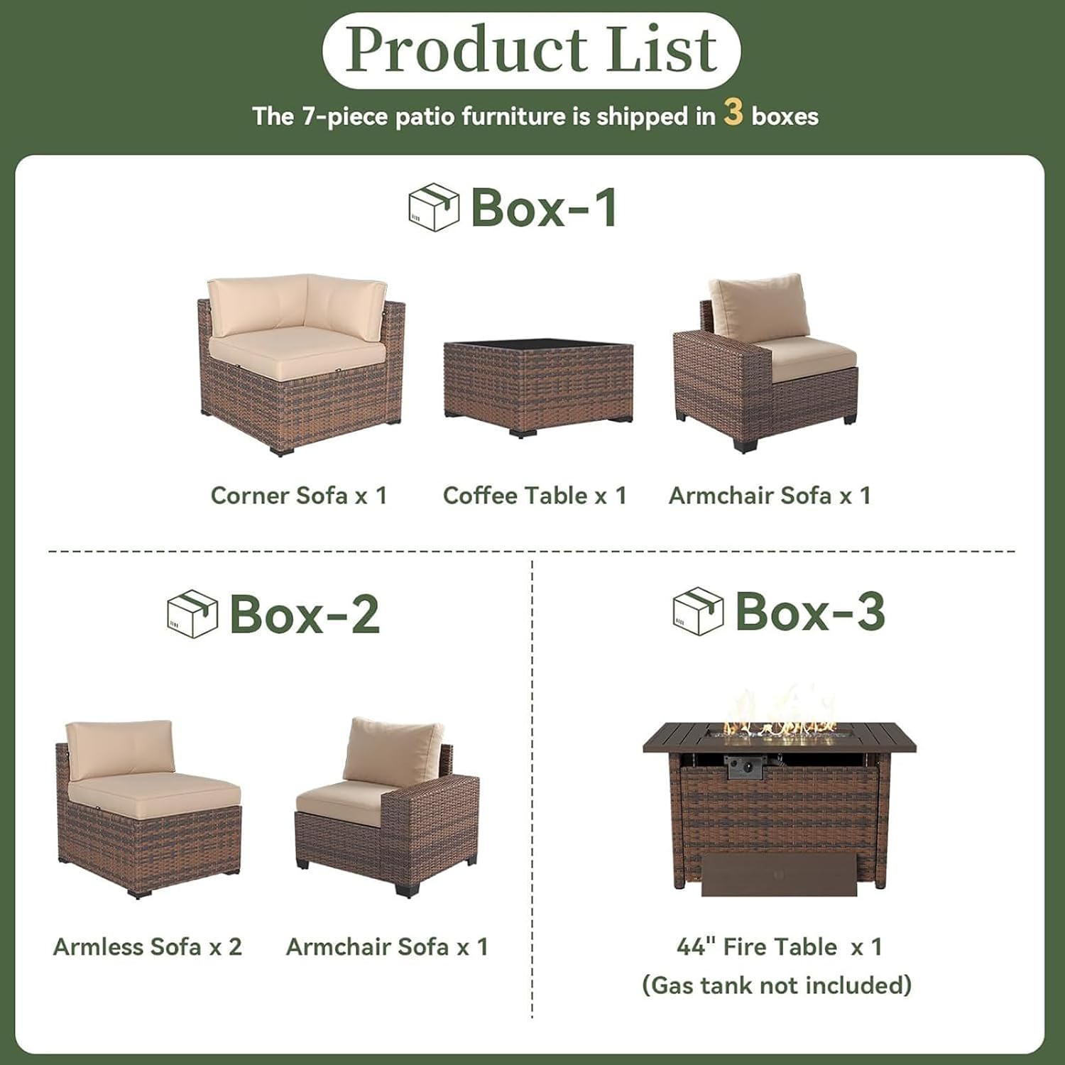 넓은 팔걸이와 44인치 화덕 테이블이 포함된 7피스 파 - Outdoor Furniture Set With Fire Pit 리뷰 및 가격