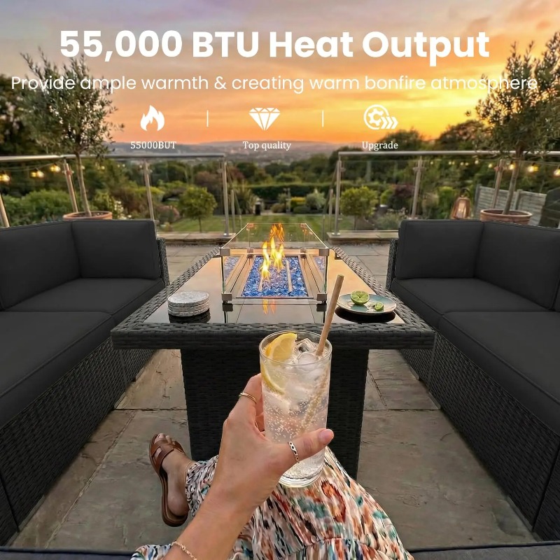 8피스 파티오 위커 섹셔널 소파 세트(44인치 프로판  - Outdoor Furniture Set With Fire Pit 리뷰 및 가격