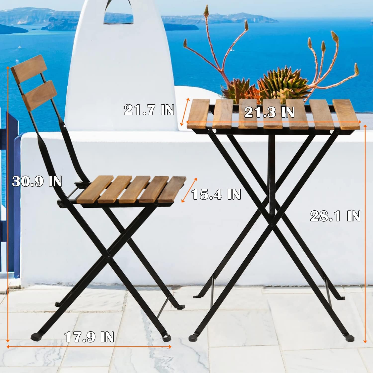 천연 나무 3피스 접이식 파티오 비스트로 세트(테이블  - Outdoor Furniture Table And Chairs 리뷰 및 가격