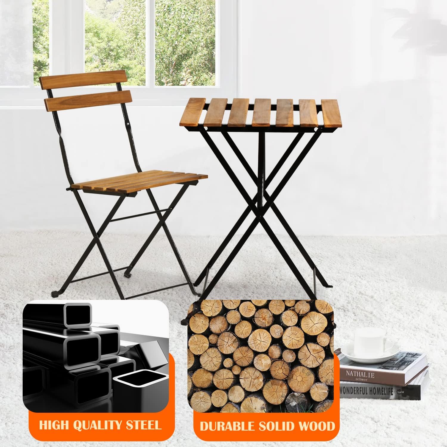 천연 나무 3피스 접이식 파티오 비스트로 세트(테이블  - Outdoor Furniture Table And Chairs 리뷰 및 가격