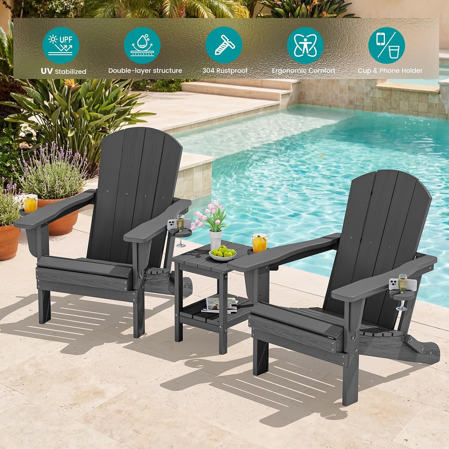 야외용 접이식 의자 2개 세트, 컵홀더가 있는 튼튼한  - Outdoor Furniture Set With Fire Pit 리뷰 및 가격
