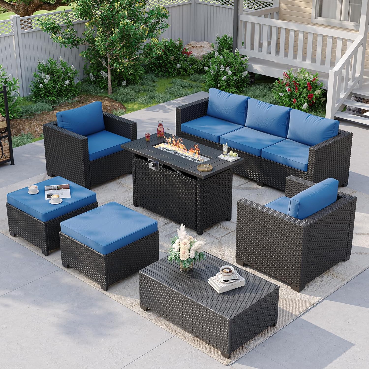 네이비 블루 야외용 섹셔널 소파 (화덕 테이블 및 수납 - Outdoor Furniture Set With Fire Pit 리뷰 및 가격